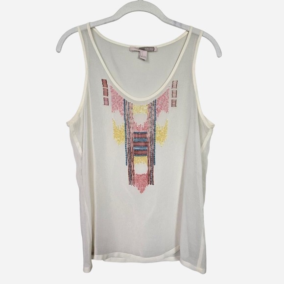 Tops - VTG y2k beaded sheer white tank top / SM / Forever 21 / teen, boho, twee, indie